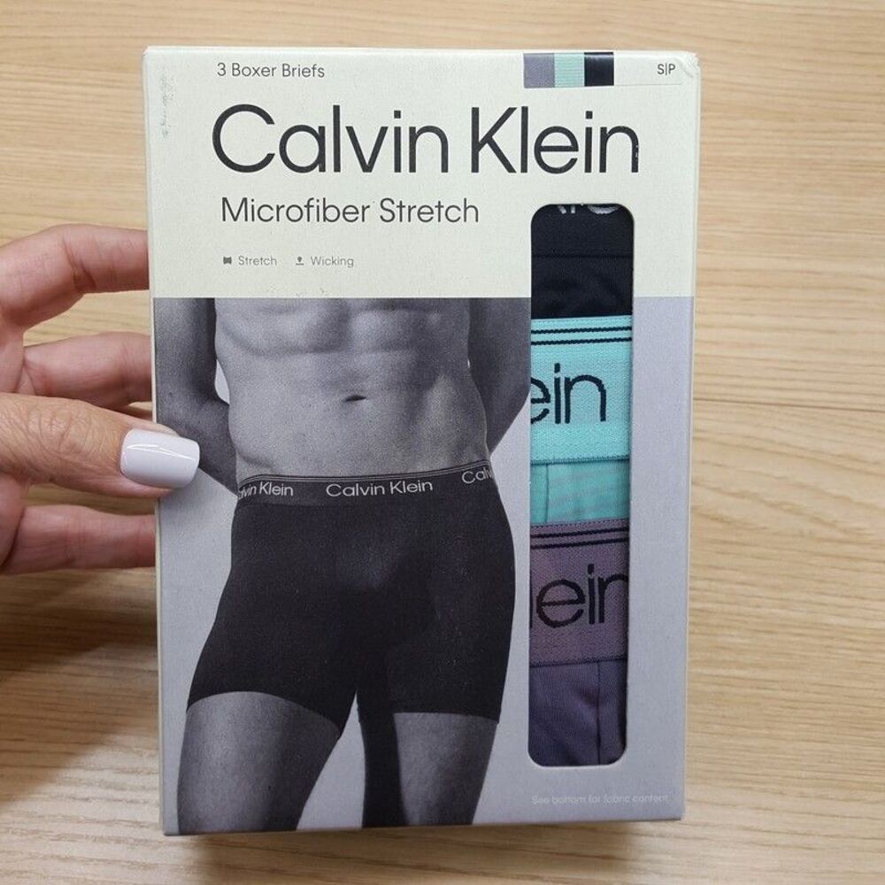 CALVIN KLEIN Boxer Briefs Mens Small Grey Black Stripe 3-Pack Microfiber Stretch